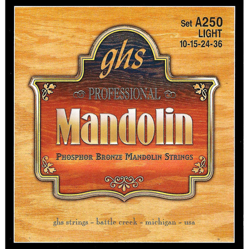GHS A250 Light Phosphor Bronze Mandolin Strings (8-String Set, Loop End, 10 - 36)