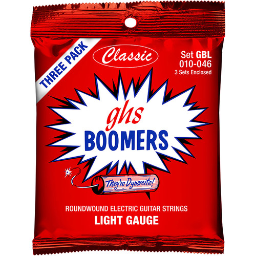 GHS GBLC3 PACK Light Boomers Multi-Pack Roundwound Electric Guitar Strings (6-String Set, 10 - 46, 3-Pack)
