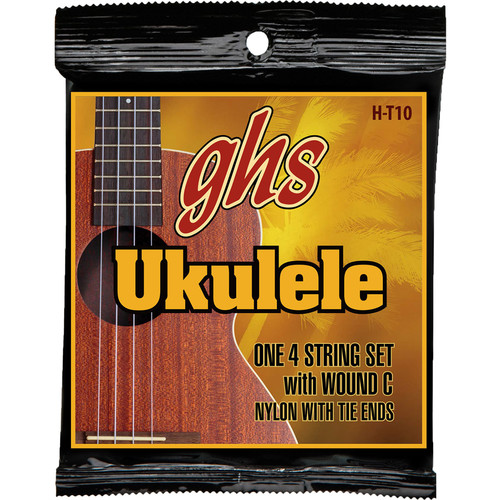 GHS H-T10 Tenor with Wound 3rd Black Nylon Ukulele Strings (4-String Set, Tie End, 28 - 36)