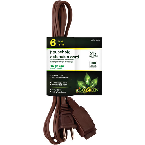 GoGreen Power Household Extension Cord (6', Brown)