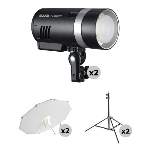 Godox AD300Pro Outdoor Flash with Photek SoftLighter Umbrella & Stand (2-Light Kit)