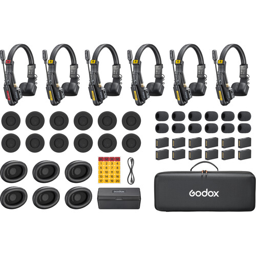 Godox SkyTalk 6S Full-Duplex Wireless Intercom System with 6 Headsets (1.9 GHz)