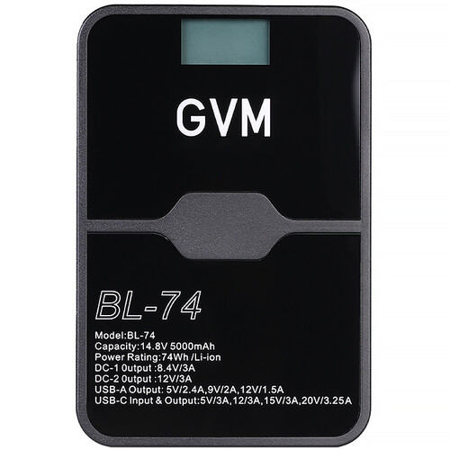 GVM BL-74 V-Mount Battery with D-Tap, USB, and DC Outputs (5000mAh)