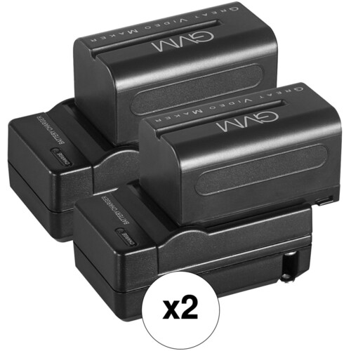 GVM NP-F750 4400mAh Batteries with Travel Chargers (2 x 2-Pack)