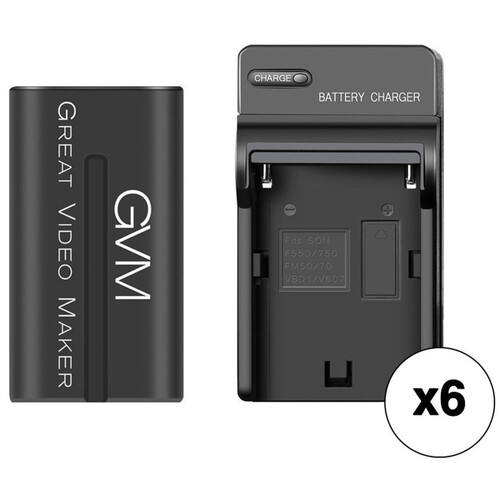 GVM NP-F970 6600mAh Lithium-Ion Battery with Travel Charger (6-Pack)