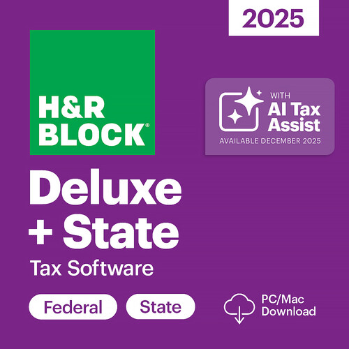 H&R Block 2025 Deluxe + State Tax Software (Download)