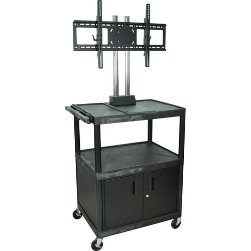 Luxor Mobile Cart with Cabinet, 2 Shelves, WFST Universal LCD TV Mount & Electrical Outlet for 37"-60" Monitor (Black)