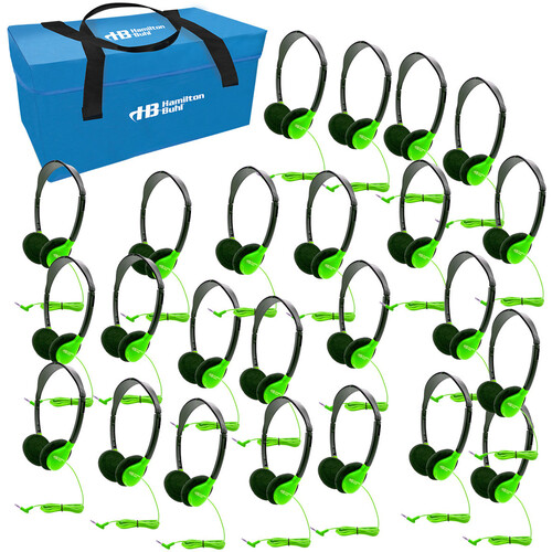 HamiltonBuhl Lab Pack - Carry Case with 24-Headphones (Green)