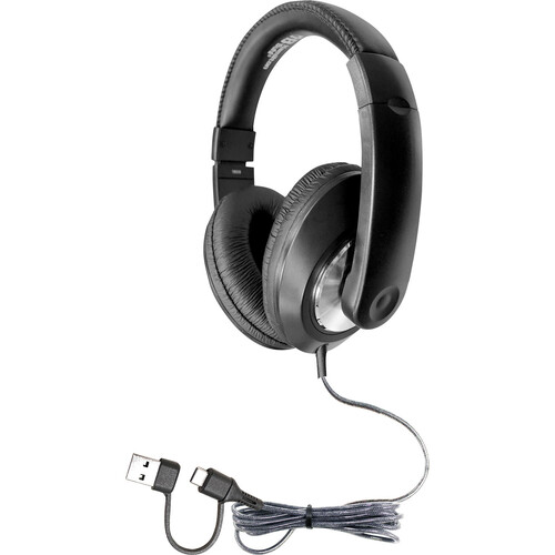 HamiltonBuhl Smart-Trek Deluxe Stereo Headphones with Integrated USB-C and USB-A Dongle (10-Pack)