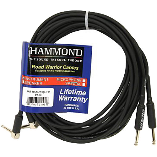 Hammond 1/4" Right Angle TS to 1/4" Straight TS L/R Matched Pair Cable (10')