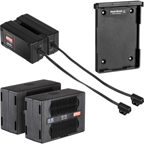 Hawk-Woods Two 14.4V Sticky Battery Packs, 2-Channel Charger & QR Plate (75W)