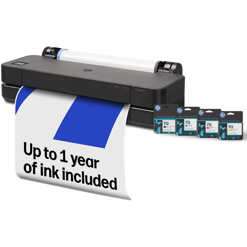 HP DesignJet 24" Large Format Wireless Plotter Printer with Four-Cartridge Ink Set