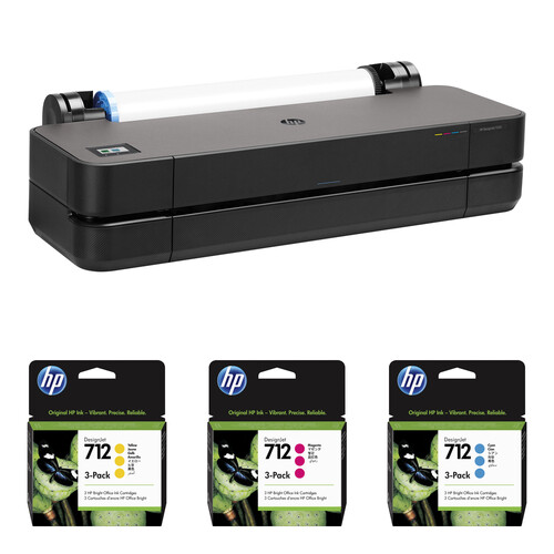 HP DesignJet T230 24" Large Format Wireless Plotter Printer with Standard-Capacity Ink Cartridges Kit (2025 Edition)