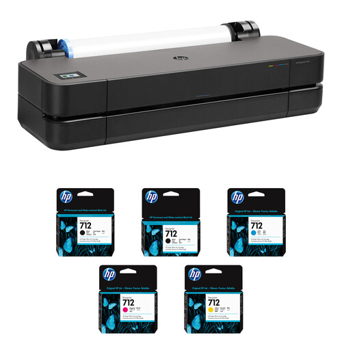 HP DesignJet T230 24" Large Format Wireless Plotter Printer with Standard and High-Capacity Ink Cartridges Kit (2025 Edition)