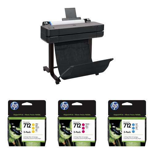 HP DesignJet T630 24" Large Format Plotter Printer with Nine Standard-Capacity Color Ink Cartridges Kit (2025 Edition)