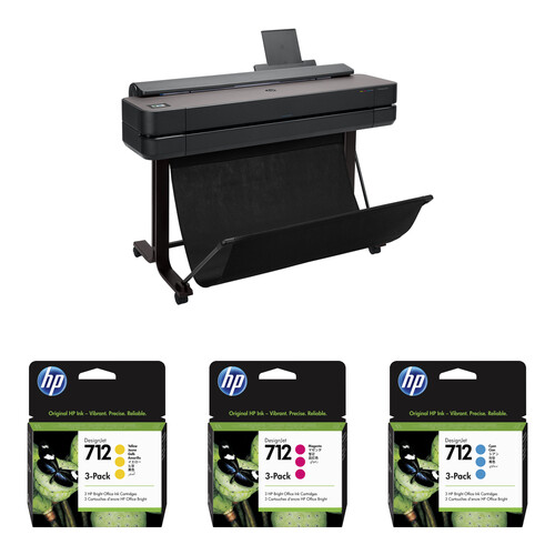 HP DesignJet T650 36" Large-Format Wireless Plotter Printer with Nine Standard-Capacity Color Ink Cartridges Kit
