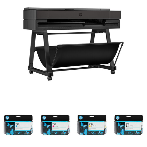 HP DesignJet T850 36" Large Format Wireless Plotter Printer with Standard-Capacity Ink Cartridges Kit (Cyan, Magenta, Yellow & Black)