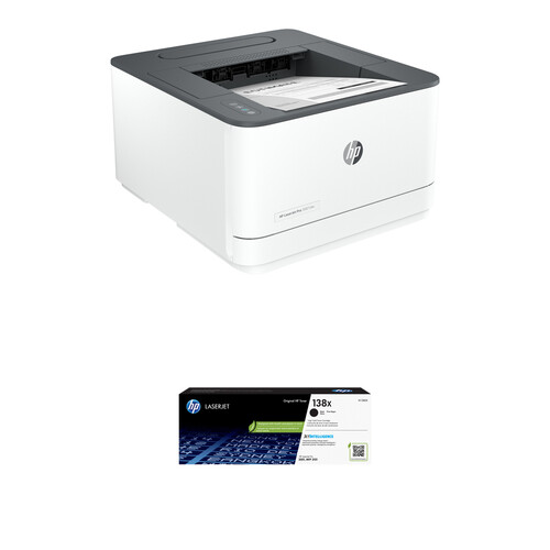 HP LaserJet Pro 3001dw Monochrome Wireless Printer with 138X High-Yield Black Toner Cartridge Kit