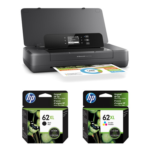 HP OfficeJet 200 Mobile Inkjet Printer with 62XL High-Yield Black and Tri-Color Ink Cartridges Kit