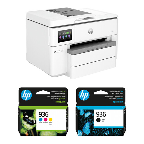 HP OfficeJet Pro 9730e Wide Format All-in-One Printer with 936 Color Ink Set and Black Ink Cartridge Kit