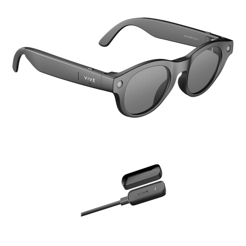 HTC VIVE Eagle Wayfarer AI Glasses with Power Boost Kit (Charcoal Black Frame, Sunglass Lens)
