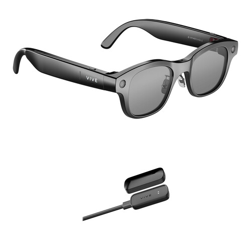 HTC VIVE Eagle Wayfarer AI Glasses with Power Boost Kit (Black Frame, Adaptive Lens)