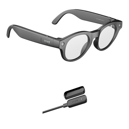 HTC VIVE Eagle Wayfarer AI Glasses with Power Boost Kit (Charcoal Black Frame, Clear Lens)