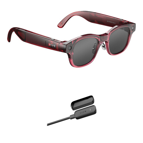 HTC VIVE Eagle Wayfarer AI Glasses with Power Boost Kit (Berry Frame, Sunglass Lens)
