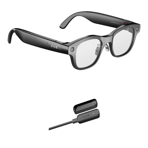 HTC VIVE Eagle Wayfarer AI Glasses with Power Boost Kit (Black Frame, Clear Lens)