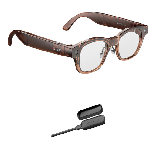 HTC VIVE Eagle Wayfarer AI Glasses with Power Boost Kit (Coffee Frame, Clear Lens)