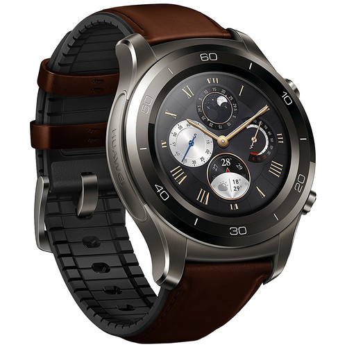Huawei Watch 2 Classic Smartwatch (Titanium Gray, Brown Hybrid Strap)