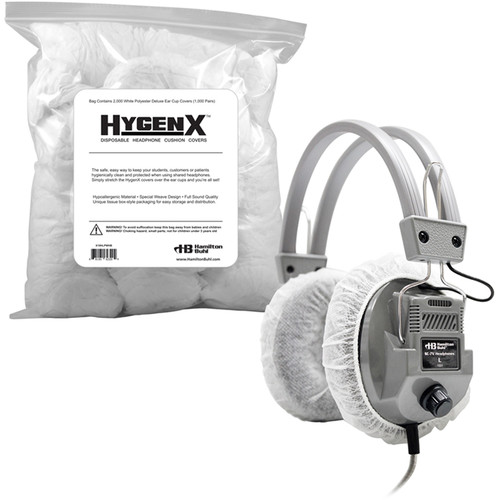 HamiltonBuhl HygenX Deluxe Disposable Ear Cushion Covers for Over-Ear Headphones & Headsets (White, 1000 Pair)