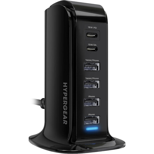 HyperGear Power Tower 42W 6-Port USB-C/USB-A Charging Station