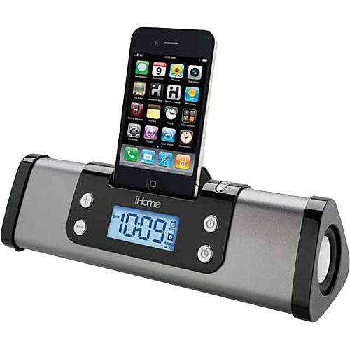 iHome iP16 Portable Alarm Clock Stereo Speaker System for iPhone or iPod (Gunmetal)