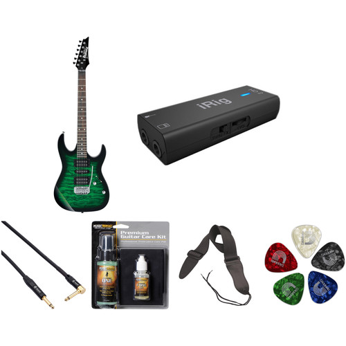 Ibanez GRX70QA GIO Series Electric Guitar Starter Recording Kit (Transparent Emerald Burst)