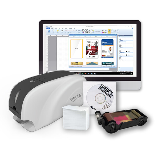IDP SMART-31S Single-Sided ID Card Printer with Ethernet Kit (100-Print Ribbon)