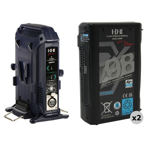 IDX System Technology 2 x DUO-C98P V-Mount Batteries & VL-2X 2-Channel Charger/Power Supply Kit