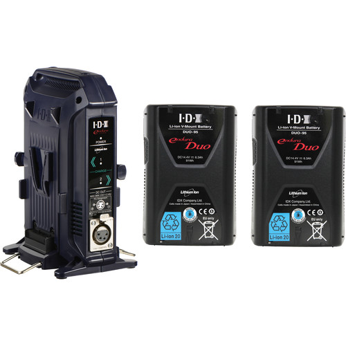 IDX System Technology Two DUO-95 V-Mount Batteries & 2-Channel Charger Kit