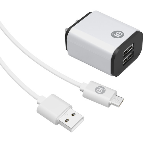 iEssentials 2.4A Dual USB Type-A Port Wall Charger with USB Type-C Cable (White)