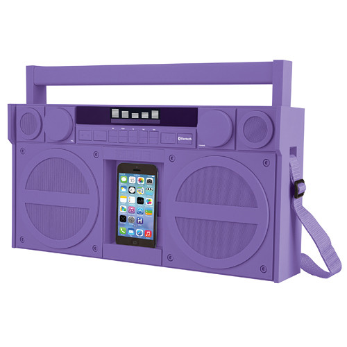 iHome iBT44 Bluetooth Portable FM Stereo Boombox with USB Charging in Rubberized Finish (Purple)