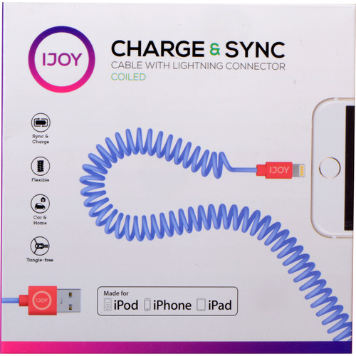 iJOY Coiled Lightning to USB 2.0 Cable (3', Blue)