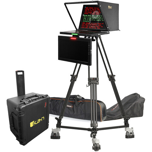 ikan 19" 4:3 PTZ Teleprompter with Tripod/Dolly Turnkey, Talent Monitor & Travel Kit