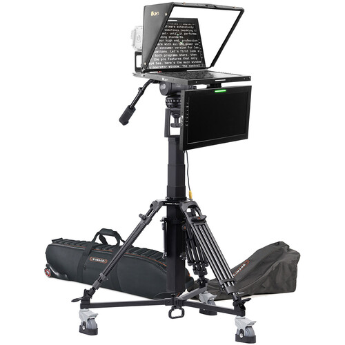 ikan PT419W 19" Widescreen 3G-SDI Teleprompter with Widescreen Talent Monitor, Motorized Pedestal & Dolly Turnkey