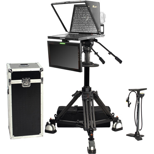 ikan 19" Widescreen Teleprompter with Talent Monitor, Pedestal & Dolly Turnkey Kit