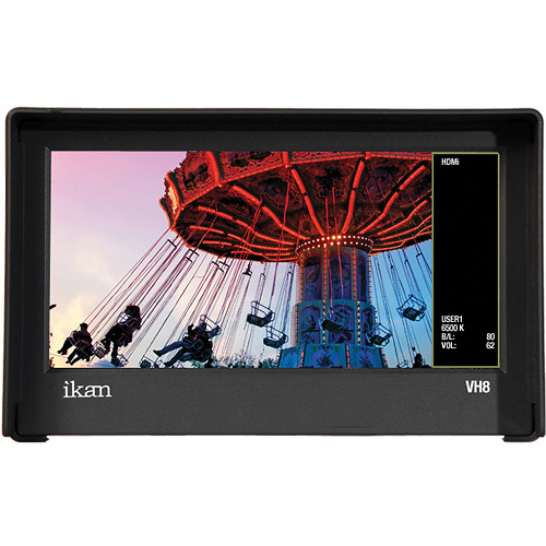 ikan VH8-1 8" HDMI Monitor with HD Panel and Canon 900, Sony L, Panasonic D54 Type Battery Plates