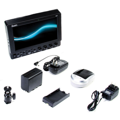 ikan VK7I 7" HDMI LCD Field Monitor, Sony L Type Battery & Plate, Hood
