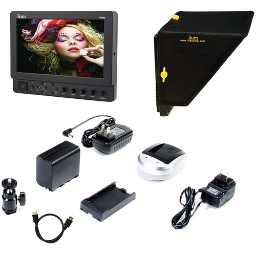 ikan VX9e 8.9" SDI/HDMI/Component/Composite/S-Video LCD Field Monitor, Nikon EN-EL15 Type Battery & Plate, Sun Hood