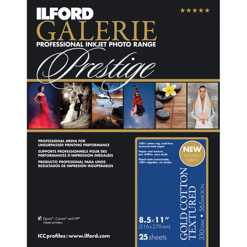 Ilford GALERIE Prestige Gold Cotton Textured Paper (8.5 x 11", 25 Sheets)