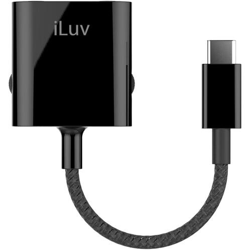 iLuv USB-C 2-Way Audio Splitter Adapter (Black)