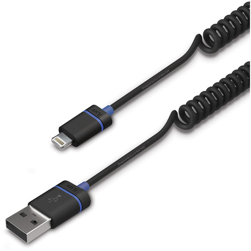 iLuv Premium Charge/Sync Coiled Cable with Lightning Connector for Select Apple Devices (3.3', Black)
